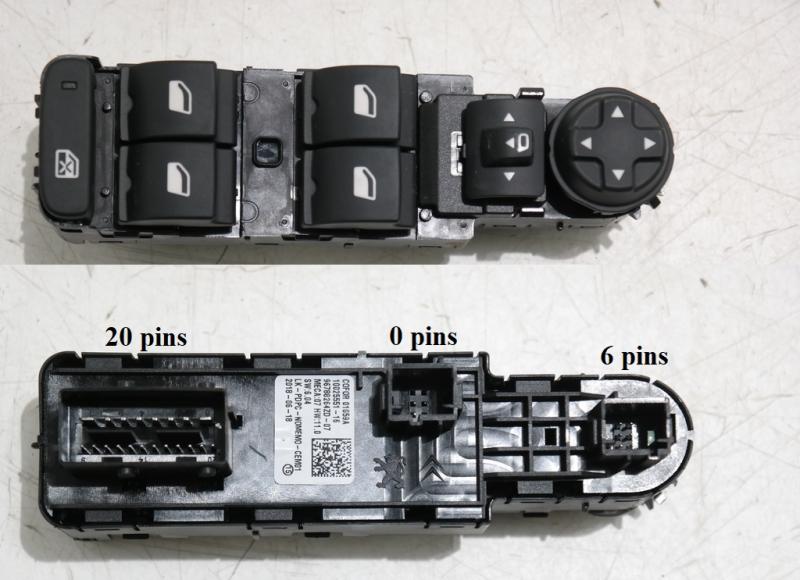 B78/ LINKS VOOR/ 4 RAAMSCHAKELAARS + SPIEGELSCHAKELAAR + SPIEGELS ELECTRISCH INKLAPBAAR/ ZONDER FRAME/ 2 STEKKERS 1X 20 PINS 1X 6 PINS, 1X 0 PINS/ COFOR 10025551-10 1002555110/ ZIE 96788264ZD