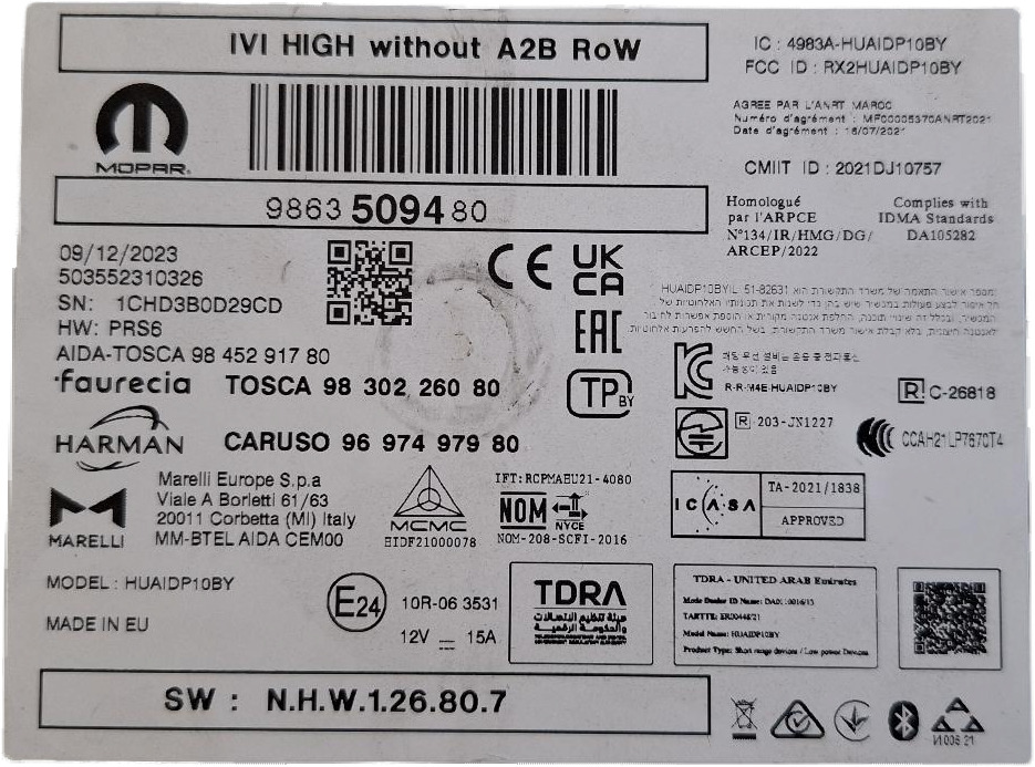 ALS NIEUW MAGNETI MARELLI 9864785780 9863509480 503552310326 PRS6 AIDA-TOSCA 9845291780 FAURECIA TOSCA 9830226080 HARMAN CARUSO 9697497980 N.H.W.1.26.80.7 6500527580 RP 6504764580 1697035580 NFP
